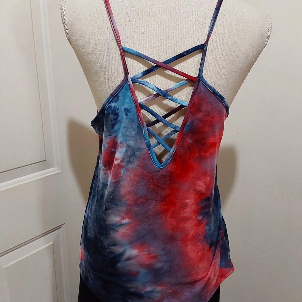 🌺 Like New Venus Tie-Dye Spaghetti Strap Top - Red and Blue